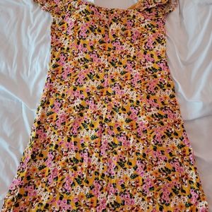 All In Favor Nordstrom's NWT orange/yellow/pink floral baby doll dress 90's